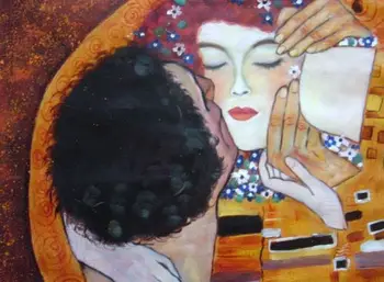 Roku darbs Gustava Klimta Skūpsts Slēgt Eļļas Glezna 24x36.NE plakātu.