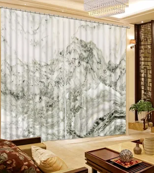 Melnā un Baltā Aizkari 3D Aizkari Krāsošana kalnu ainavas tintes Glezna Dzīvojamās Istabas Logu Aizkari Aizkaru Āķi