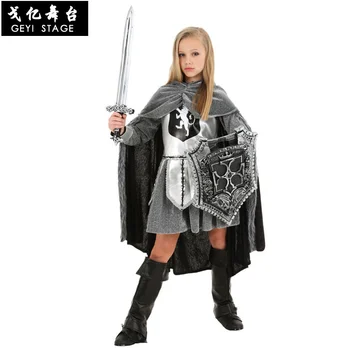 Bērnu Bērniem, Halāti Swordwomen Kostīms Meitenēm Viduslaiku Bruņinieks Warrior Tērpi Masku Halloween Karnevāls Purima Puse