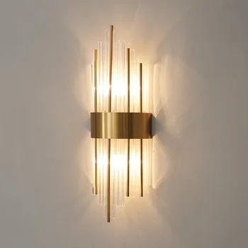 Mūsdienu mākslas dekoratīvie + stikla lampas dekoratīvās māju sienas lampas LED misiņa lampas blakus dzīvojamā istaba nerūsējošā tērauda dekoratīvie