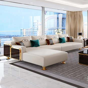 Postmodernisma minimālisma stilā un gaismas luksusa villa ādas dīvāns virsējo slāni pātagot kombinācija Eiropas American Hong Kong stils