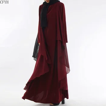 Grezns Femme Kimono Kaftan Drēbes, Dubaija Islāmu Musulmaņu Kleita Abayas Caftan Marokens Omāna, Katara, Turcija Viltus 2 Gabals Suite