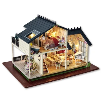 DIY apkopot Māja PROVANSAS Miniatūras Koka Ēkas Modeli Namiņš Modelis Mēbeles Rotaļlietas Ziemassvētku Dāvanu Brithday