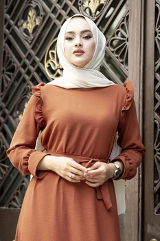Vidukļa Siksnas Shoul Frilly Kleita NY-Flīzes Ziemas Rudens Ir 2021. Musulmaņu Sieviešu Hijab lakatu Islāma Turcija