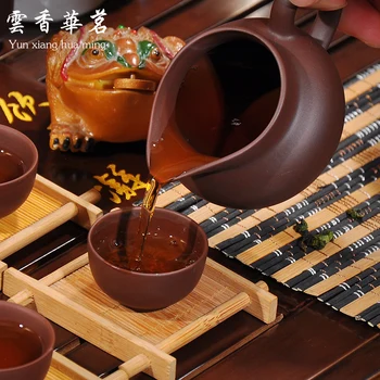 Tējas komplekts Ruyao keramikas ledus plaisa, violeta arenaceous kung fu tējas tases Indukcijas plīts masīvkoka tējas paplātes, tējas ceremonija