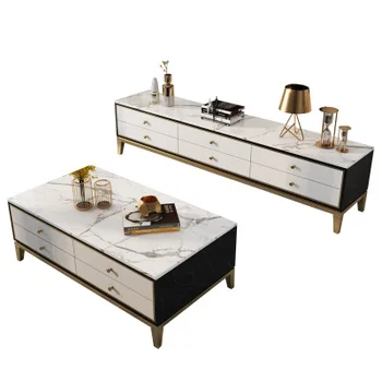 Ziemeļvalstu elegants stils, metāla, marmora top kafijas galdiņu, TV skapis ar ērtu atvilktnes organizētāja dzīvojamā istaba