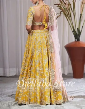 Indijas Dzeltena Divas Gabals Vakara Kleitas Mežģīņu Aplikācijas Ir 2021. Balles Kleitu vestido de noiva Puse Kleitas Drēbes de Soirée de Mariage