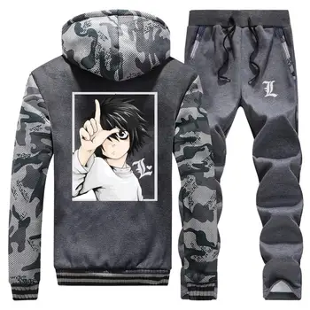 Japāņu Anime Death Note Camo sporta Krekls Cilvēks Hoodies Bikses 2piece Komplekti, Vilnas Sporta apģērbu Tracksuit Hip Hop Harajuku Streetwear