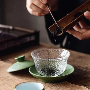 Japāņu Karstumizturīga Stikla Vāku Podam Vāku Keramikas Bļodas Roktura Gaiwan Sadzīves Tējas Pagatavošanas Trauks Caurspīdīgs Tējas Ceremonija