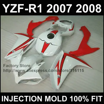 Pielāgot bezmaksas motociklu injekcijas ABS pārsegi komplekts YAMAHA 2007 2008 YZF R1 R1 07 08 balts sarkans aptecētājs komplekti+tvertnes vāciņu