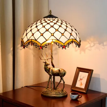 40cm Amerikāņu elka balts vienkārša Tiffany vitrāžas viesistaba, bārs, guļamistaba gultas galda lampa