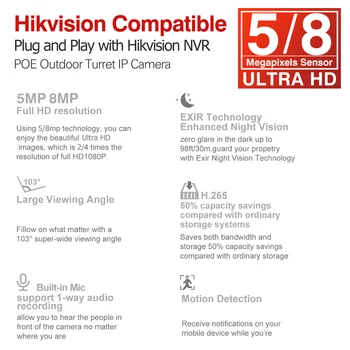 VIKYLIN 8MP 4K IP Kamera 5MP 2K PoE Itin Pilnu Krāsu 30M IS Auto-Slēdzis KĪN Hikvision Saderīgu Plug&Play CCTV Drošības Kameras
