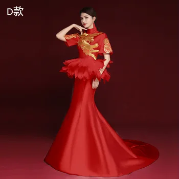 Ķīna Skatuves Šovs Qi Pao dāma ilgi Cheongsam Tradicionālo Ķīniešu Kleitas Austrumu Balli apģērbu Luksusa kāzu kleita Trailing
