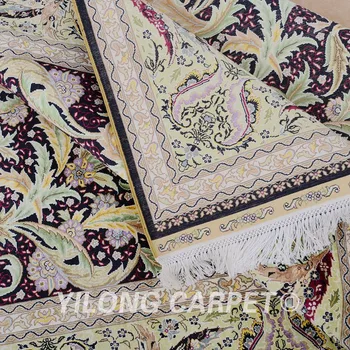 Yilong 5'x7.5' Austrumu zīda paklājs zaļš roku darbs izsmalcinātu turku zīda paklājs (0800)