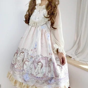 Pils princese tēja puse sweet lolita kleita vintage mežģīnes bowknot augsta vidukļa gudrs drukāšanas viktorijas kleita kawaii meitene jsk loli