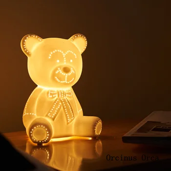 Karikatūra Radošo Lācis Galda Lampas Guļamistabas Gultas Lampa, Bērnu Istabas Ziemeļvalstu Mūsdienu Vienkārša Dzīvnieku LED Keramikas Galda Lampas