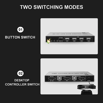DisplayPort KVM Slēdzis 2 Ports, 8K 60Hz USB un DP Komutatoru 2 Daļa Datoru Tastatūru, Peli, Printeri, Monitoru Klēpjdatoram