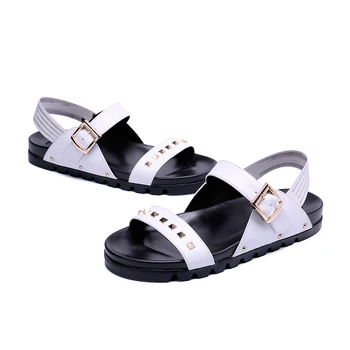 Baltās krāsas kniežu sandales modes dabiskās ādas, atvērtā toed Romiešu cool-soled bieza-soled vīriešu sandales vīriešu sandales Sprādzes