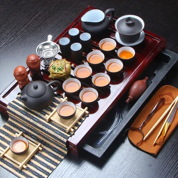 Karstā Pārdošanas Yixing Keramikas Kung Fu Tējas Komplekts masīvkoka Tējas Paplāti Tējkanna 27-gabals Tējas Atbilstu Ķīnas Tējas Ceremonija