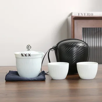 Ķīnas Dizaineris Balts Teaware Lanolīnu Jade Kung Fu Ceļojumu Tējas Uzstādīt Vienā Katlā Divas Krūzes Luksusa Teaset Atdzist Unikālo Biznesa Dāvanas