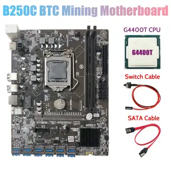 B250C Miner Mātesplati ar G4400T CPU+SATA Kabelis+Switch Kabelis 12 PCIE, lai USB3.0 GPU Slots LGA1151 DDR4 par BTC Ieguves