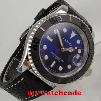 41mm Parnis blue dial, Safīra stikla, Keramikas bezel miyota automātiskā mens watch