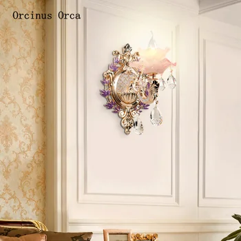 Franču luksusa violeta kristāla sienas lampas, viesnīca, dzīvojamās istabas, guļamistabas gultas lampa Eiropas jade sakausējuma sienas lampas