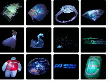 Hologrāfiskā Ventilators Reklāmas Mašīna 3D Neapbruņotu 15W Melnu Acu 85~260V Stereoskopiskās Projekcijas Attēlu