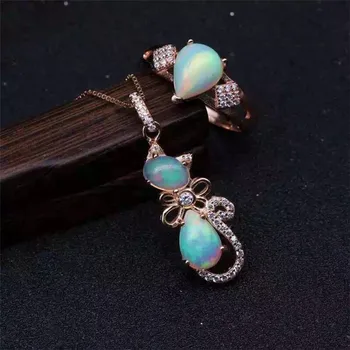 KJJEAXCMY boutique jewelryMulticolored rotaslietas dabas Opal Sudraba Gredzenu komplektu 925 izsmalcinātu Kaklarota Komplekts