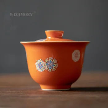 WIZAMONY Seno vēja augstu temperatūru, krāsu glazūru priežu zaļš divas segt tikai bļoda teacup vienotā keramikas kung fu tēju komplekts