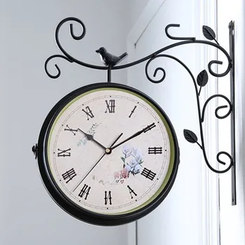 Idilliskā dzīvojamā istaba double-sided sienas pulkstenis vienkārši izslēgt čuguna mākslas radošo divas puses vintage pulkstenis kvarca pulkstenis liela