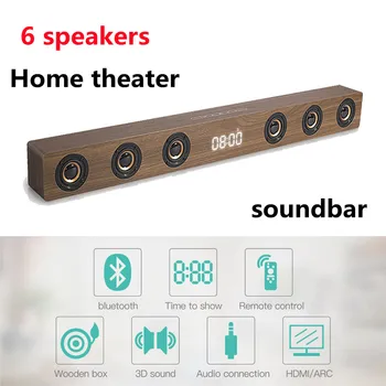 Mājas Kinozāles Echo TV Sienas Soundbar 30W lieljaudas Bluetooth Skaļruni, 6 Skaļruņi, 3D Koka Subwoofer Skaņas Kaste ar Pulksteni Boombox