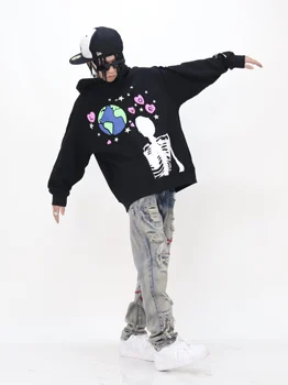 UNCLEDONJM High Street Skelets vīriešiem pelēkā vārna Lielajam Hip Hop Grafiskais pelēkā vārna ir 2021. harajuku streetwear hoodies vīriešiem