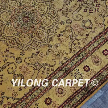 Yilong 4'x6' antīka zelta turku paklāju skatu antīko qum dizaina zīda paklāji (YHW30GAB4x6)