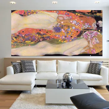 Roku apgleznoti eļļas gleznu audekla sienas māksla dekoru bildes skaistumu dāma Ar Gustava klimta sienas gleznojums mākslas nr. rāmjiem eļļas glezna