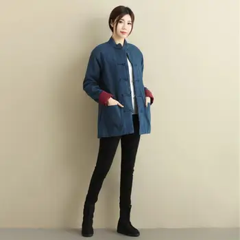 Unisex Ķīnas Kašmira dubultā krūtīm, mētelī tautas stilā īss tīra Veļa Ārējā slāņa kokvilnas veļa mēteli outwear ikdienas apģērbs