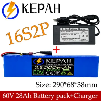 Batterie Li-ion 60V 16S2P 28ah 18650, 67.2 V 28000mAh, pārlej velo et trottinette electrique, avec BMS 1000Watt, atdaliet + chargeur