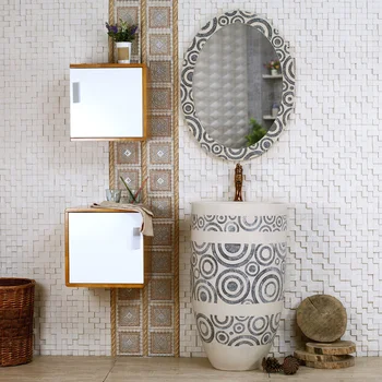 Meaka kombinācija vannas istaba mākslīgā akmens izlietnes modes ozolkoka sienas uzstādīts vannas istabas skapis