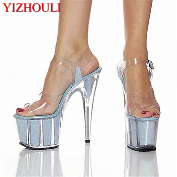 Sieviešu kurpes pole deju kurpes 15cm augstiem papēžiem sandales kristāla kurpes skaidrs, Dzirkstošais Mirdzēt kāzu kurpes