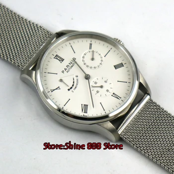 42mm Parnis white dial dienas enerģijas rezerve ST1780 automātiskā mens watch