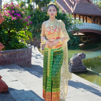 Tradicionālo Apģērbu Sievietēm Dienvidaustrumu Āzijas Apģērbu Augstas Kvalitātes Iedeguma Ahom Shan Dai Custuome Top Svārki Komplekti Taizemes Kleita