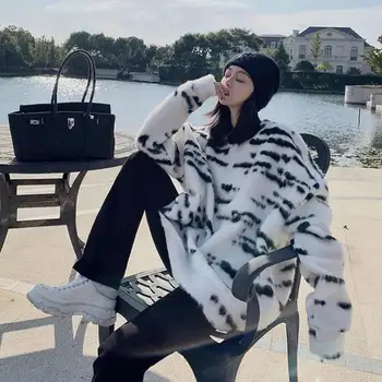 Džemperis Sievietēm ir Rudens un Ziemas Jauno Zaudēt korejiešu Versija Zebra Modelis Sabiezējums Slinks Stila Svītrains Džemperis Džemperis