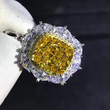 8.0 karātu Spilvens diamond Cut Dzeltena Augsta Oglekļa dimanta Kulonu D 925 sudrabs, plakēti ar platīnu gadadienas dāvanu