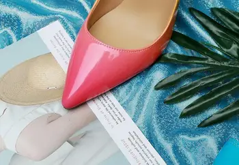 Karstā Modes Jaukta Krāsa Īstas Ādas Norādīja Toe Kurpes Plānas augstpapēžu kurpes Sieviešu Kurpes Slip-On Liela Izmēra Sūkņi