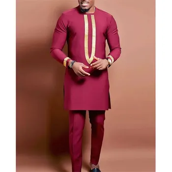Vīriešu Krekls Matching Āfrikas Etniskās Izšuvumi garām piedurknēm tīrtoņa Krāsu gada Rudenī, Pavasarī Topi Par Cilvēku Ikdienas Blūze Streetwear
