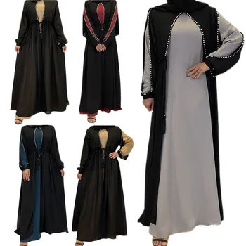 Tuvajos Austrumos Modes Pērles Musulmaņu Gara Kleita Sieviešu Abayas Jilbab Islāma arābu Krāsu Bloks Maxi Drēbes Ramadāna turku Kleita Jaunas