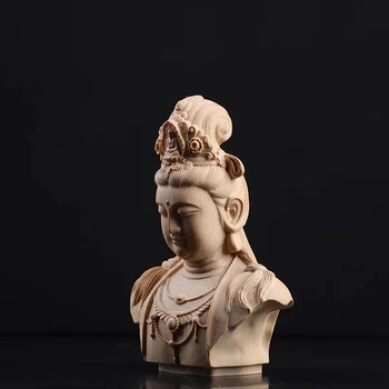 Boxwood 8.5 cm Guanyin Galvas Skulptūru Budas Koka Statuja, Guan Yin Dievkalpojumu Laimīgs, Mājas Dekoru