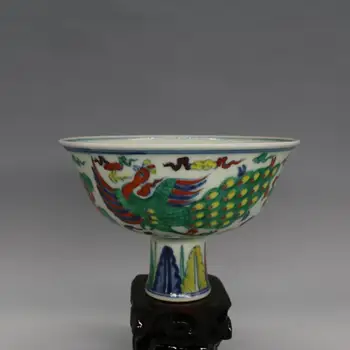 Antīko QingDynasty porcelāna bļoda,krāsas pāvs augstas bļodā,ar Roku apgleznotus amatniecība,Apdare,kolekcija & rota,Bezmaksas piegāde