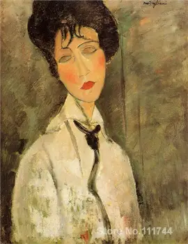Glezna portreti Portrets, Sieviete ar Melnu Kaklasaiti, Amedeo Modigliani Sieviešu mākslinieka Roku apgleznotas Augstas kvalitātes