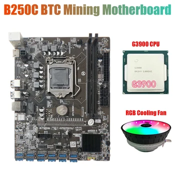B250C Ieguves Mātesplati ar RGB Dzesēšanas Ventilators+G3900 CPU 12 PCIE, lai USB3.0 GPU Slots LGA1151 Atbalsta DDR4 RAM BTC